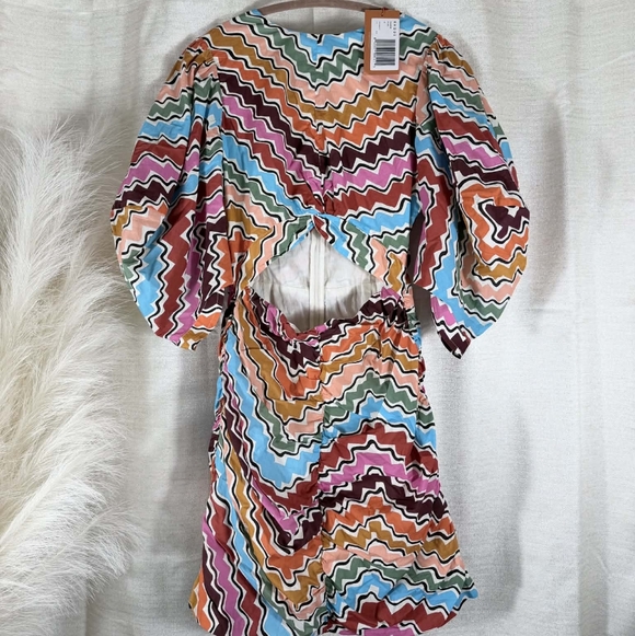 RHODE Dresses & Skirts - NWT - RHODE Multicolor Zigzag Cutout Mini Dress - Pink, Blue, Orange, Green
